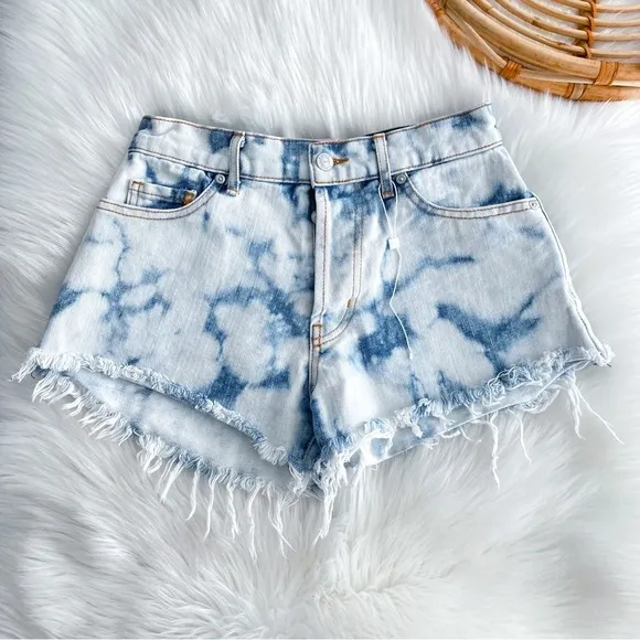 NWOT Revice Hollywood Shorts Bleached Light Blue White Raw Hem High Rise 24
