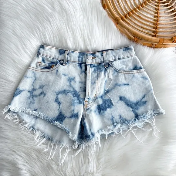 NWOT Revice Hollywood Shorts Bleached Light Blue White Raw Hem High Rise 24