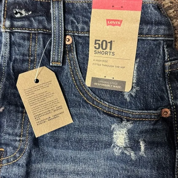 NWT Levi's 501 High Rise Blue Denim Shorts Sz 24
