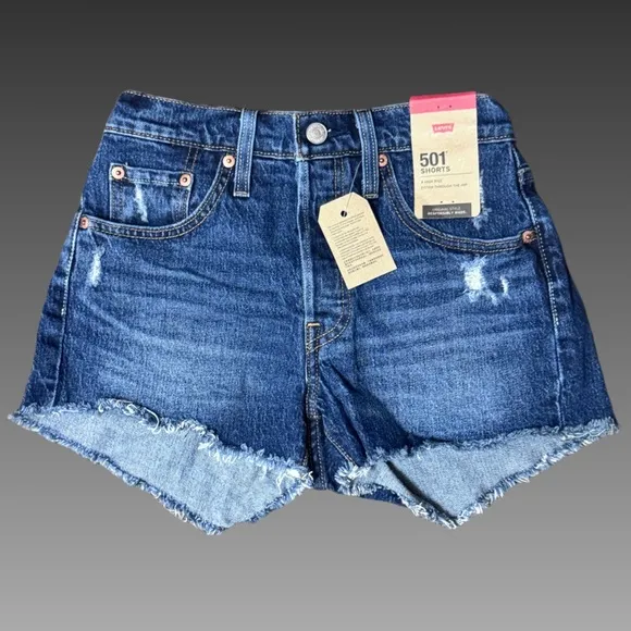 NWT Levi's 501 High Rise Blue Denim Shorts Sz 24