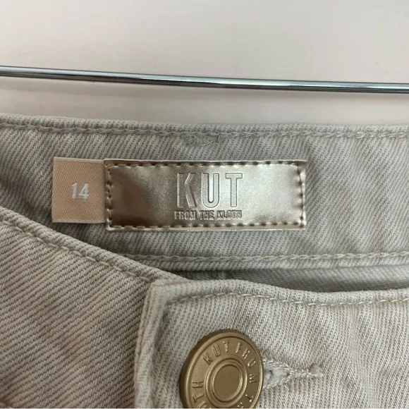 NWT New Kut from the Kloth Jane High Rise Long Cut Off Shorts in Natural Size 14