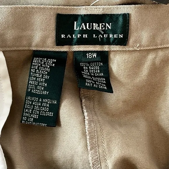 NWT Ralph Lauren women's basic Khaki size 18W slash pocket shorts w/zipper