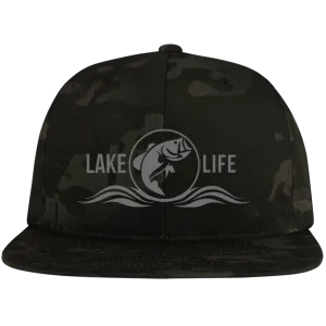 Otis Lake Fishing Embroidered Flat Bill High-Profile Snapback Hat