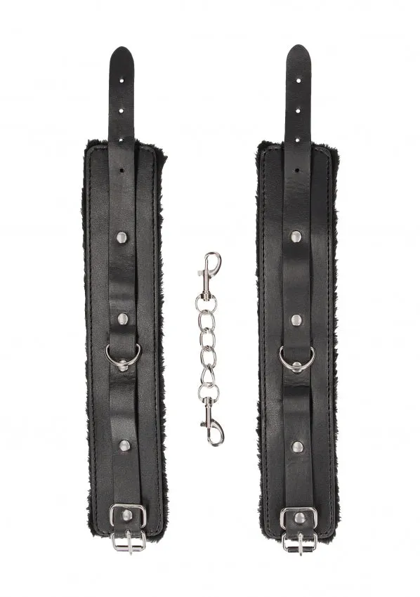 Ouch Black & White Plush Bonded Leather Ankle Cuffs