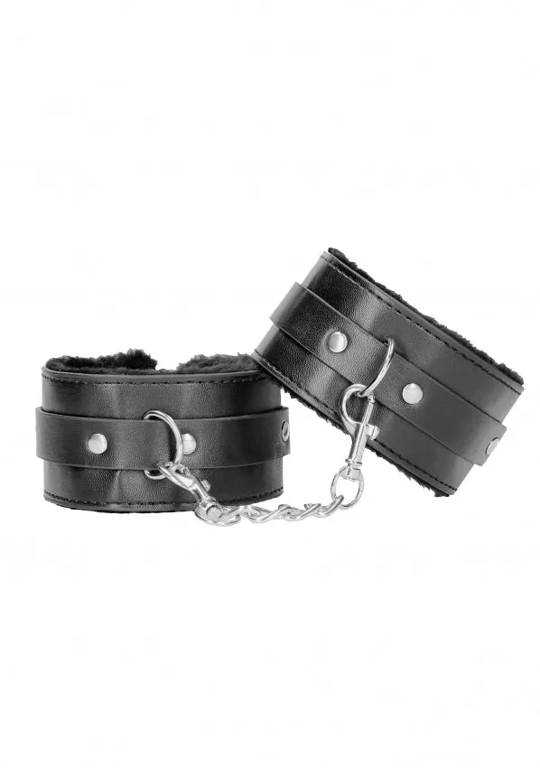 Ouch Black & White Plush Bonded Leather Ankle Cuffs