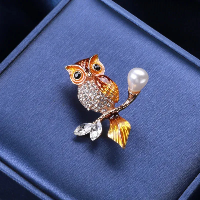 Owl Enamel Brooches Rhinestone