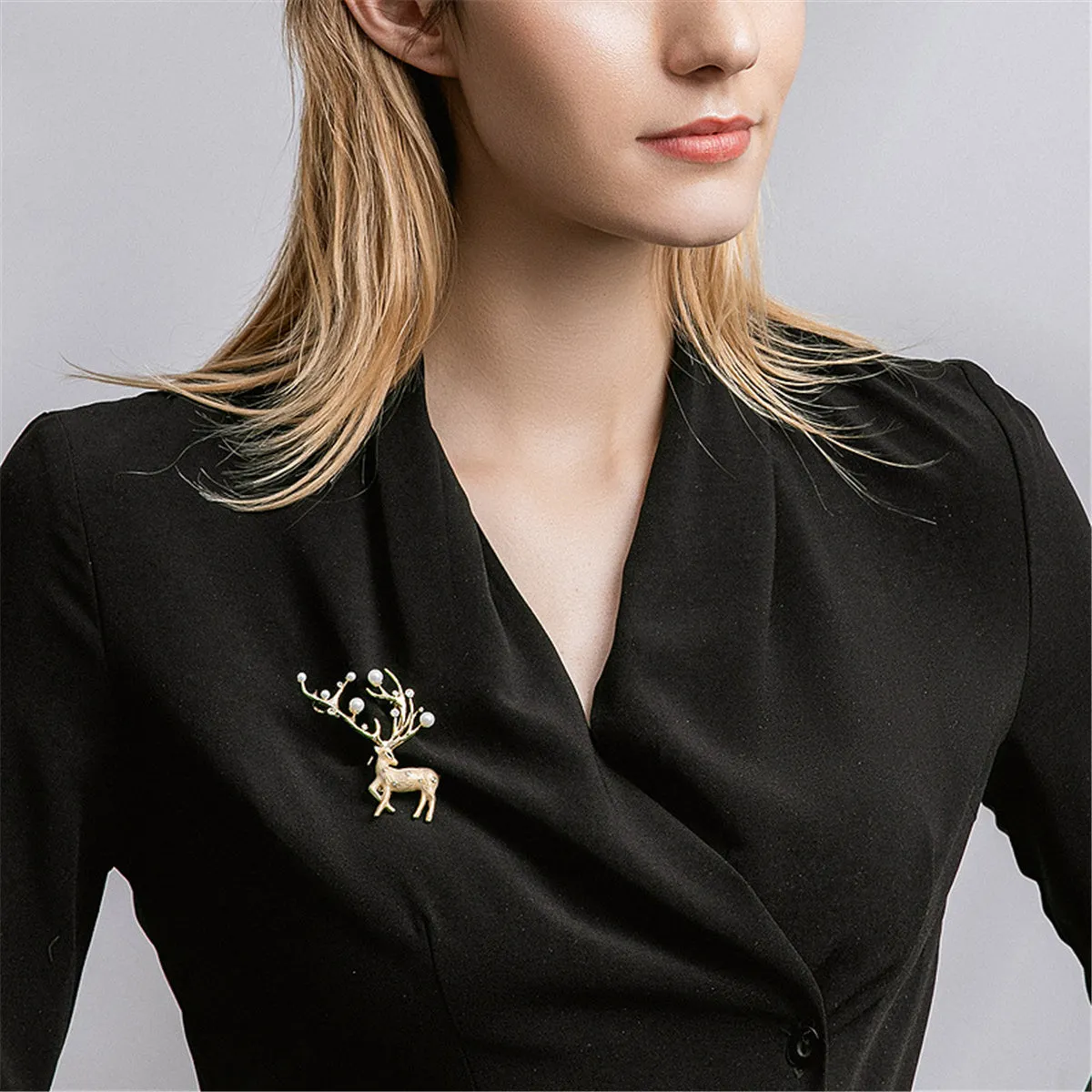 Pearl & Cubic Zirconia Enamel 18K Gold-Plated Reindeer Brooch