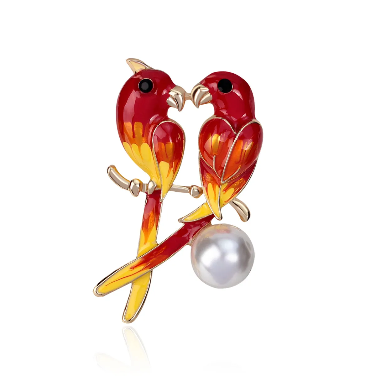 Pearl & Enamel 18k Gold-Plated Parrot Pair Brooch