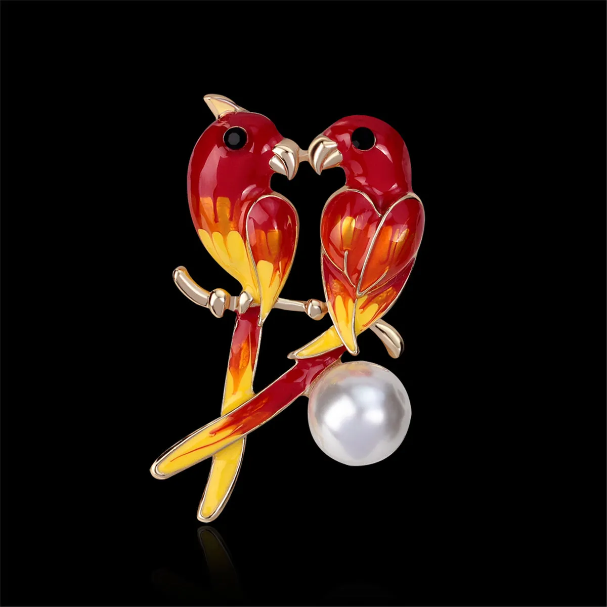 Pearl & Enamel 18k Gold-Plated Parrot Pair Brooch