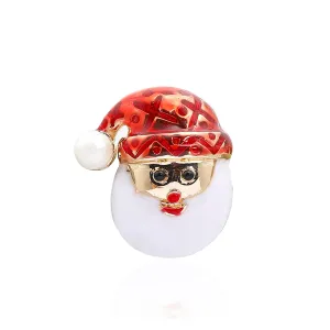 Pearl & Red Enamel 18K Gold-Plated Santa Brooch