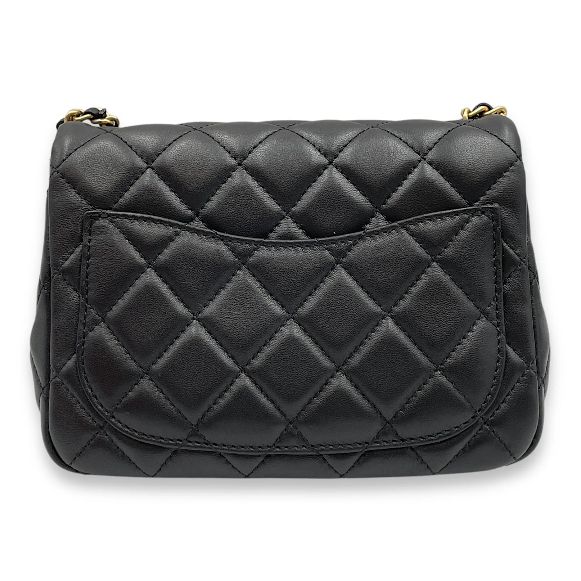 Pearl Crush Square Mini Black Crossbody Bag in Lambskin, Gold hardware
