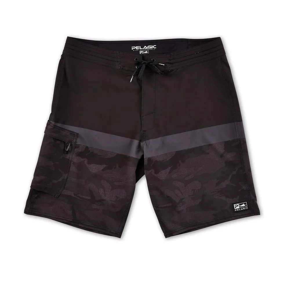 Pelagic Bluewater Camo Fishing Shorts Stacked Black or Slate