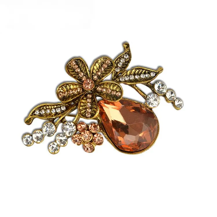 Pink Crystal & Cubic Zirconia Flower Brooch