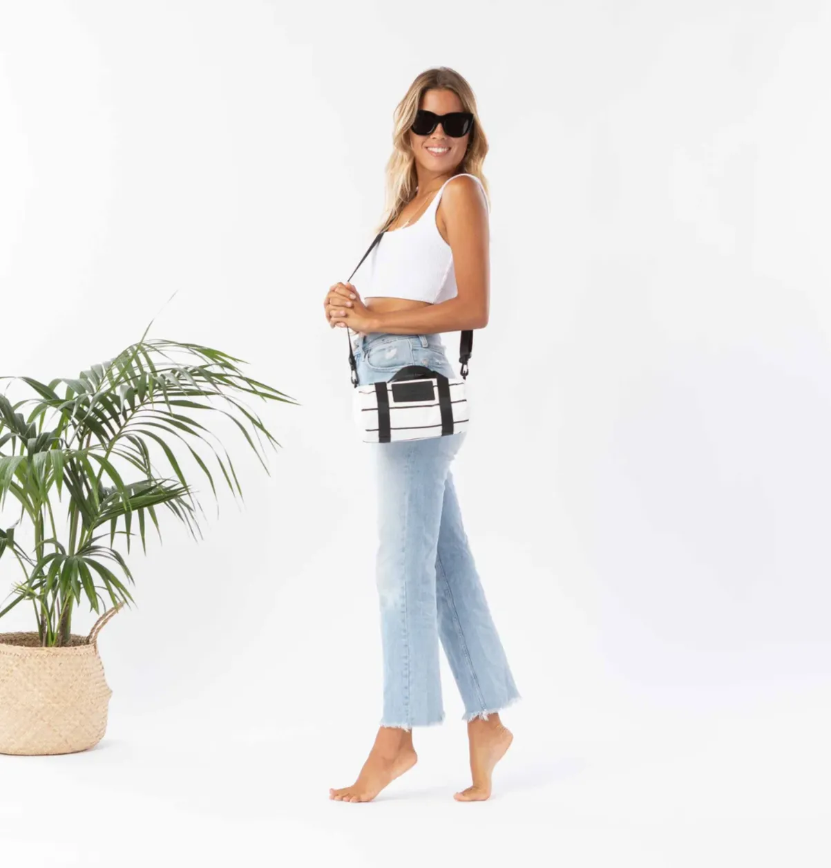 Pinstripe Mini Duffle - Black on White