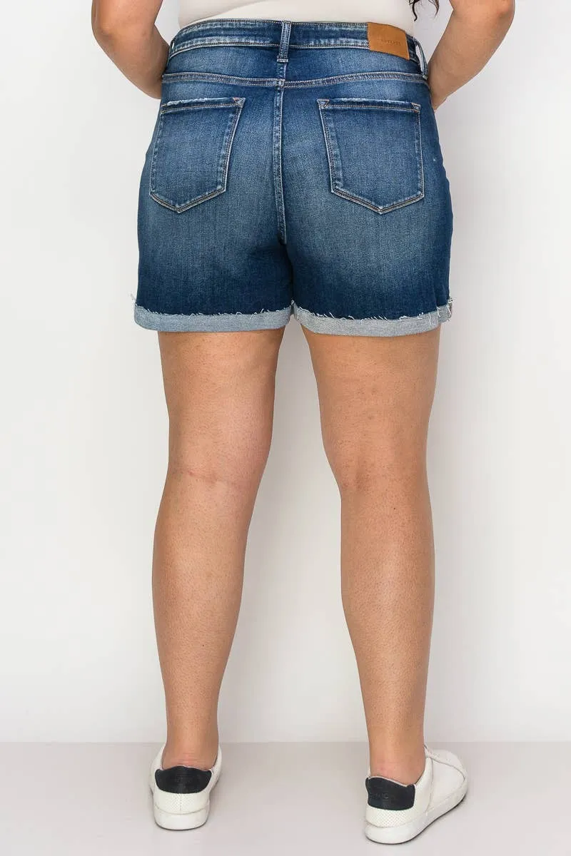 PLUS SIZE - HIGH  RISE STRETCH MIDI CUFF SHORT