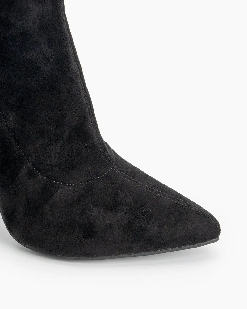 Pointed Toe Clear Heel Slip On Stretch Boots