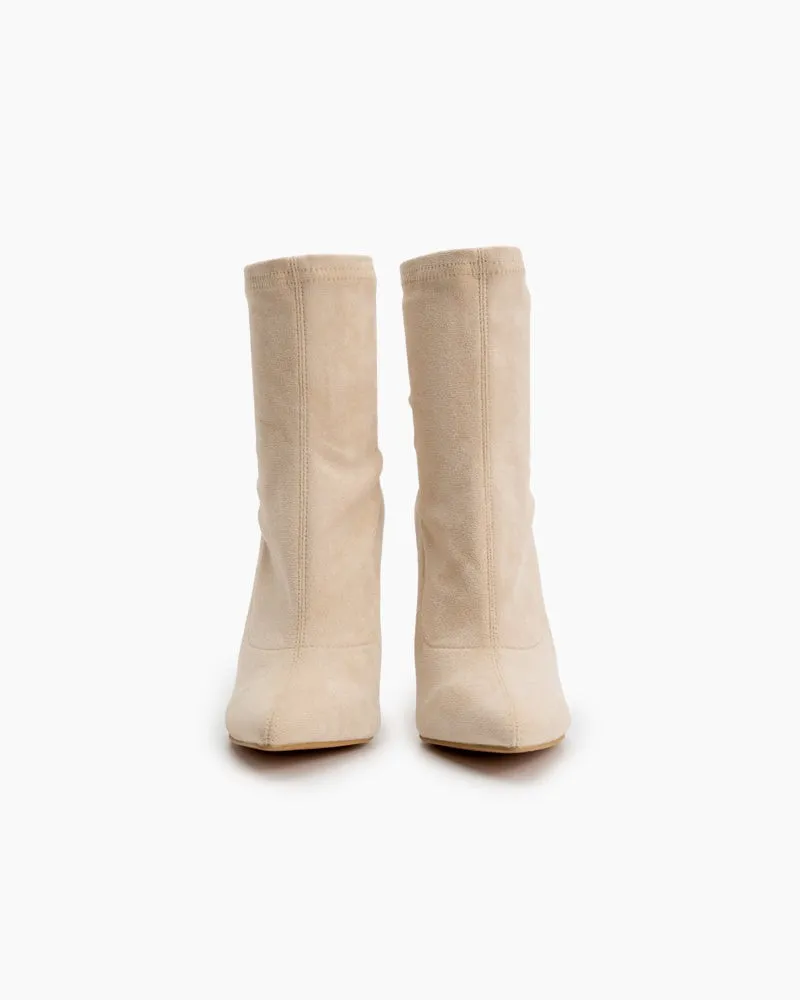 Pointed Toe Clear Heel Slip On Stretch Boots