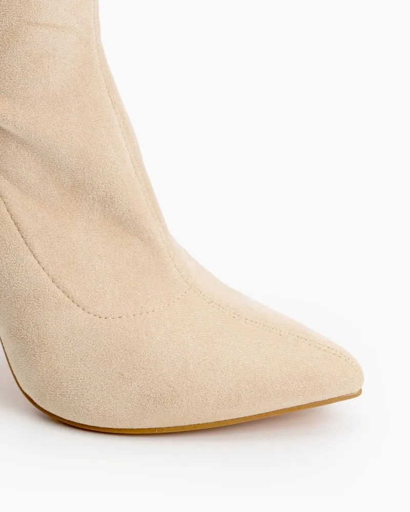 Pointed Toe Clear Heel Slip On Stretch Boots