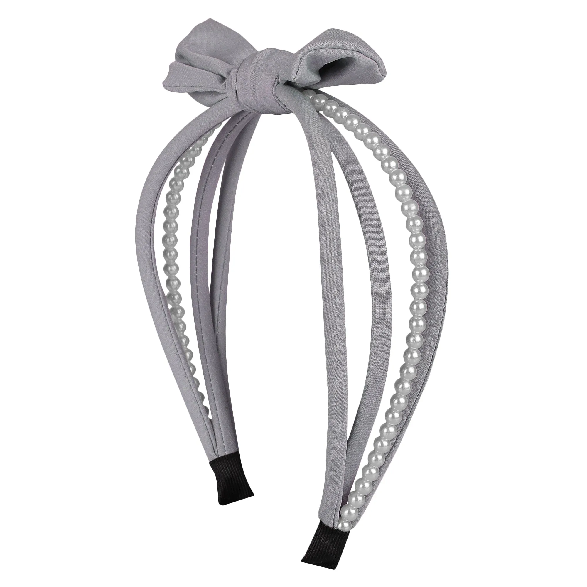 Poppy Grey Plastic Pearl Bow Hairband
