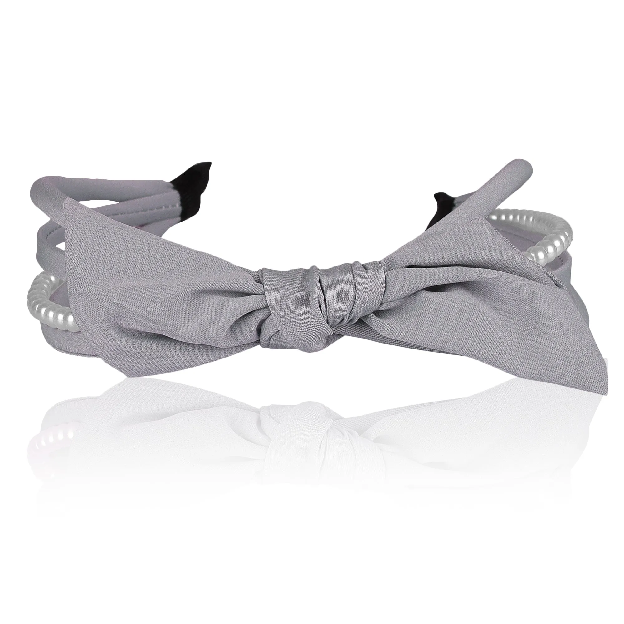 Poppy Grey Plastic Pearl Bow Hairband