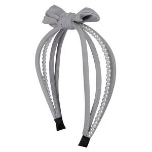 Poppy Grey Plastic Pearl Bow Hairband