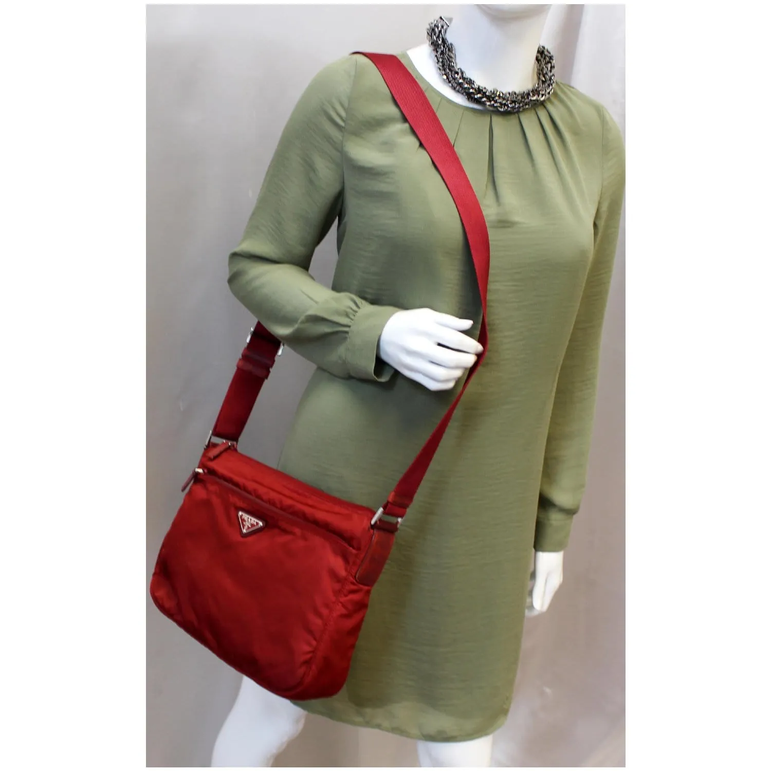PRADA Large Nylon Crossbody Bag Red