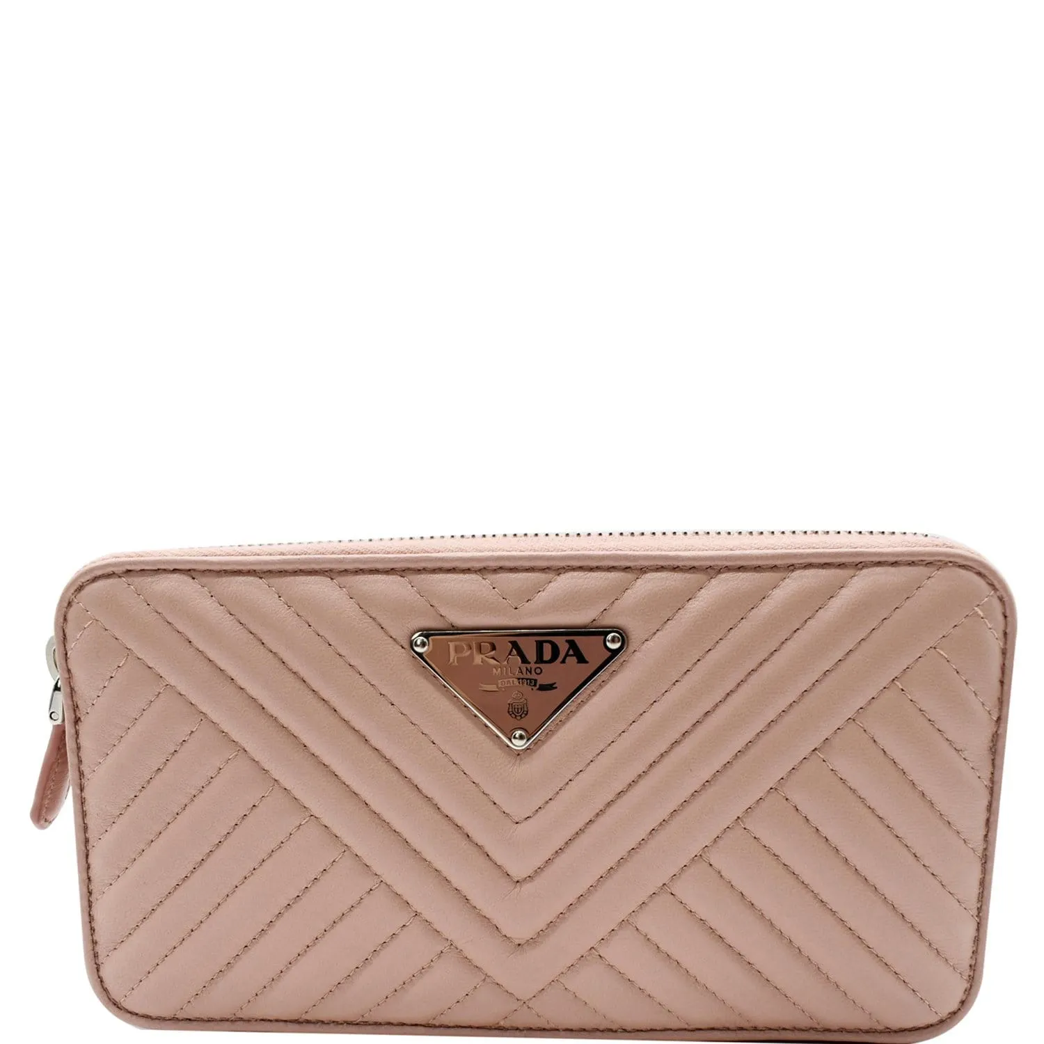 PRADA Nappa Mini Impunture Bandoliera Chain Leather Crossbody Bag Orchidea