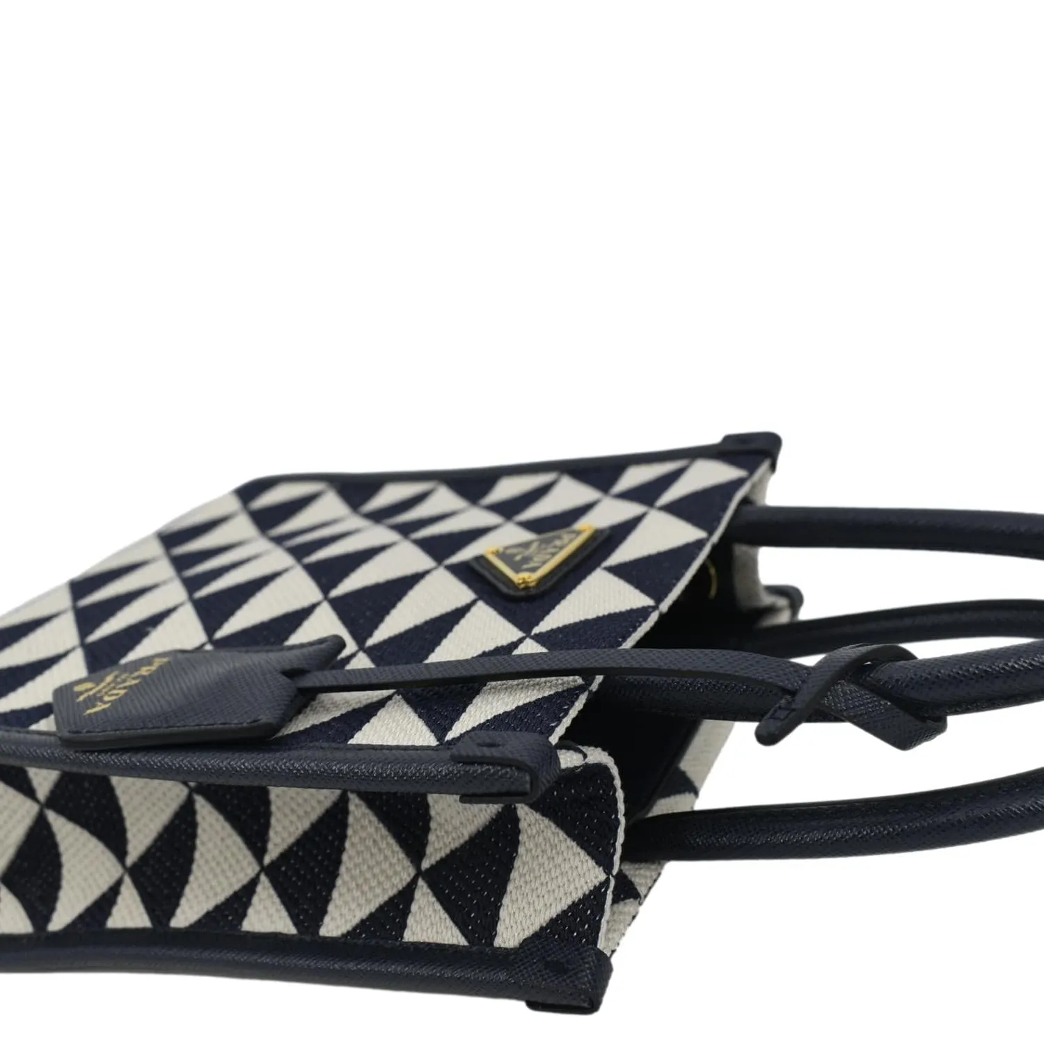 PRADA Triangolo Mini Jacquard Symbole Tote Crossbody Bag Navy Blue