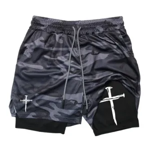 Printed Sports Shorts In God We Trust