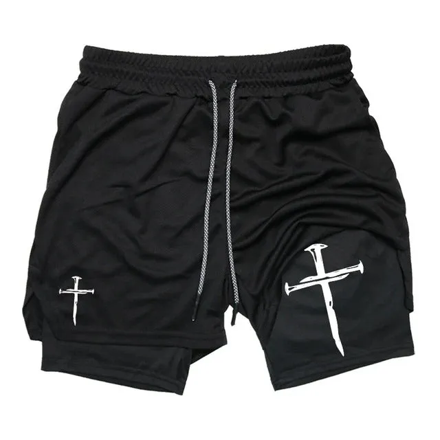 Printed Sports Shorts In God We Trust