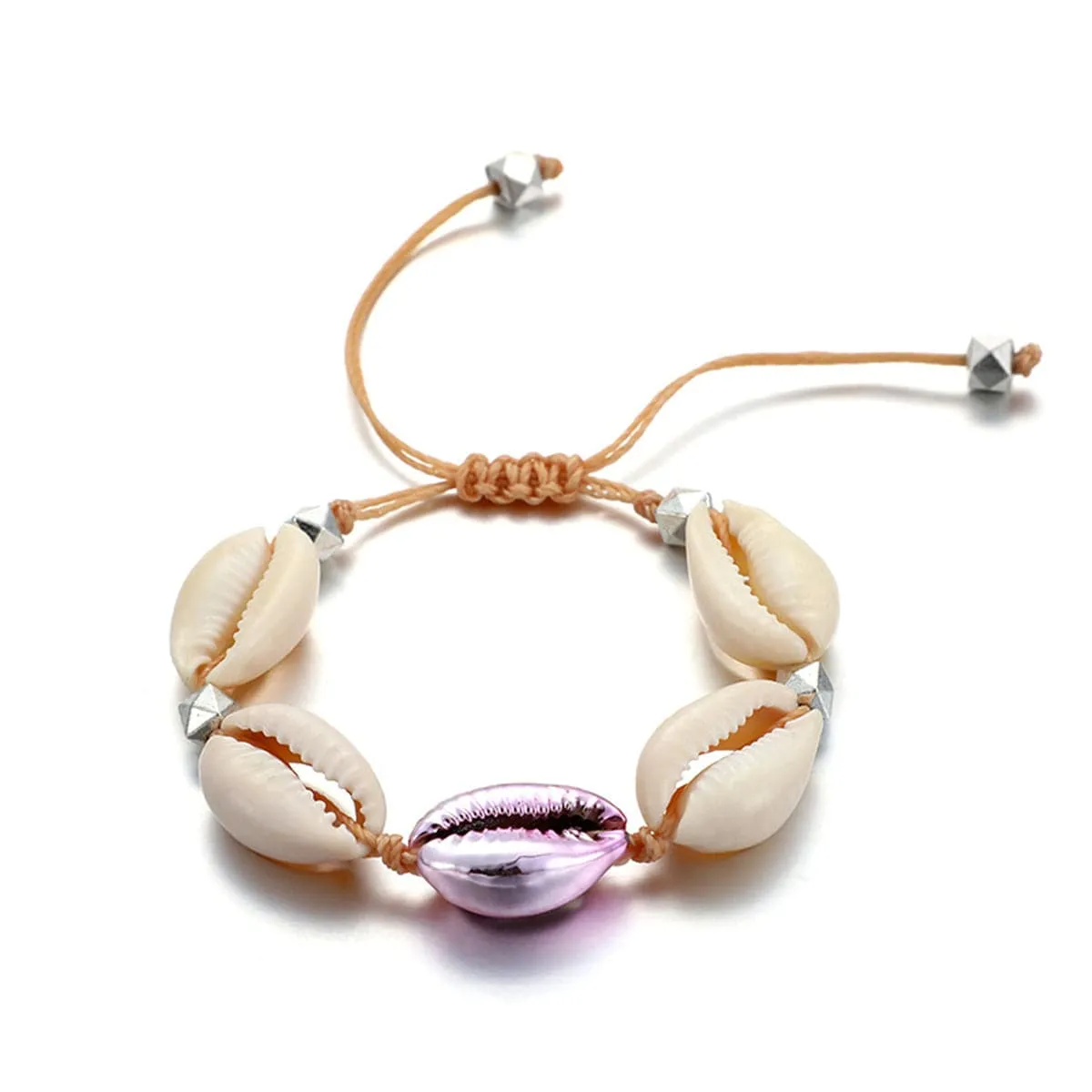 Purple & Blue Metallic Shell Adjustable Anklet Set