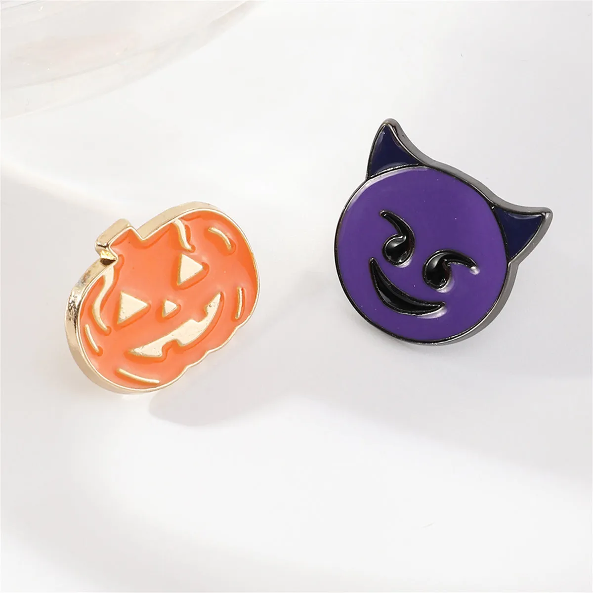 Purple Devil Brooch & Orange Pumpkin Brooch