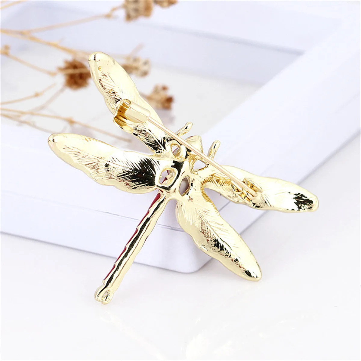 Purple Enamel & Crystal 18K Gold-Plated Dragonfly Brooch