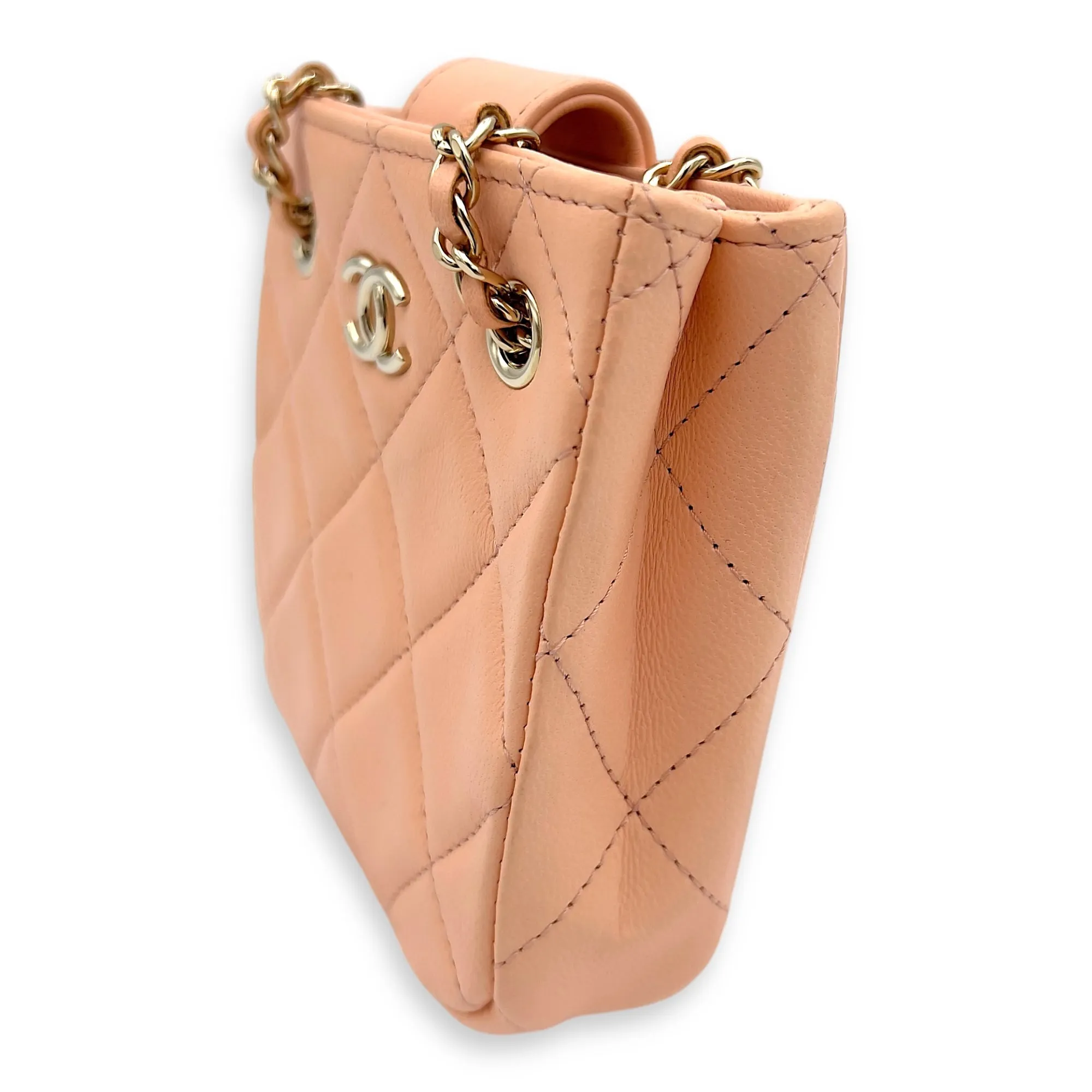 Quilted CC  Mini Crossbody bag in Lambskin, Light Gold Hardware
