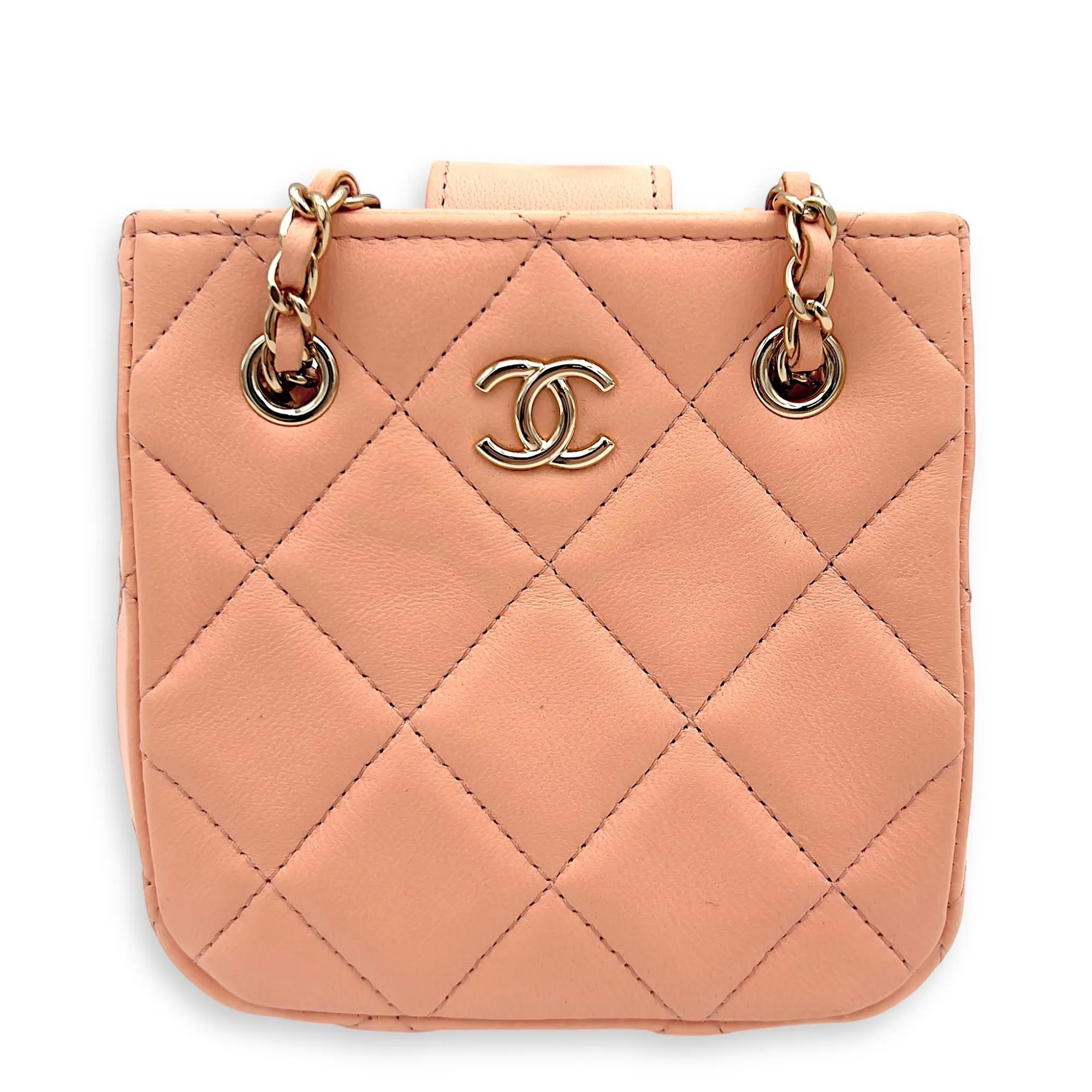 Quilted CC  Mini Crossbody bag in Lambskin, Light Gold Hardware