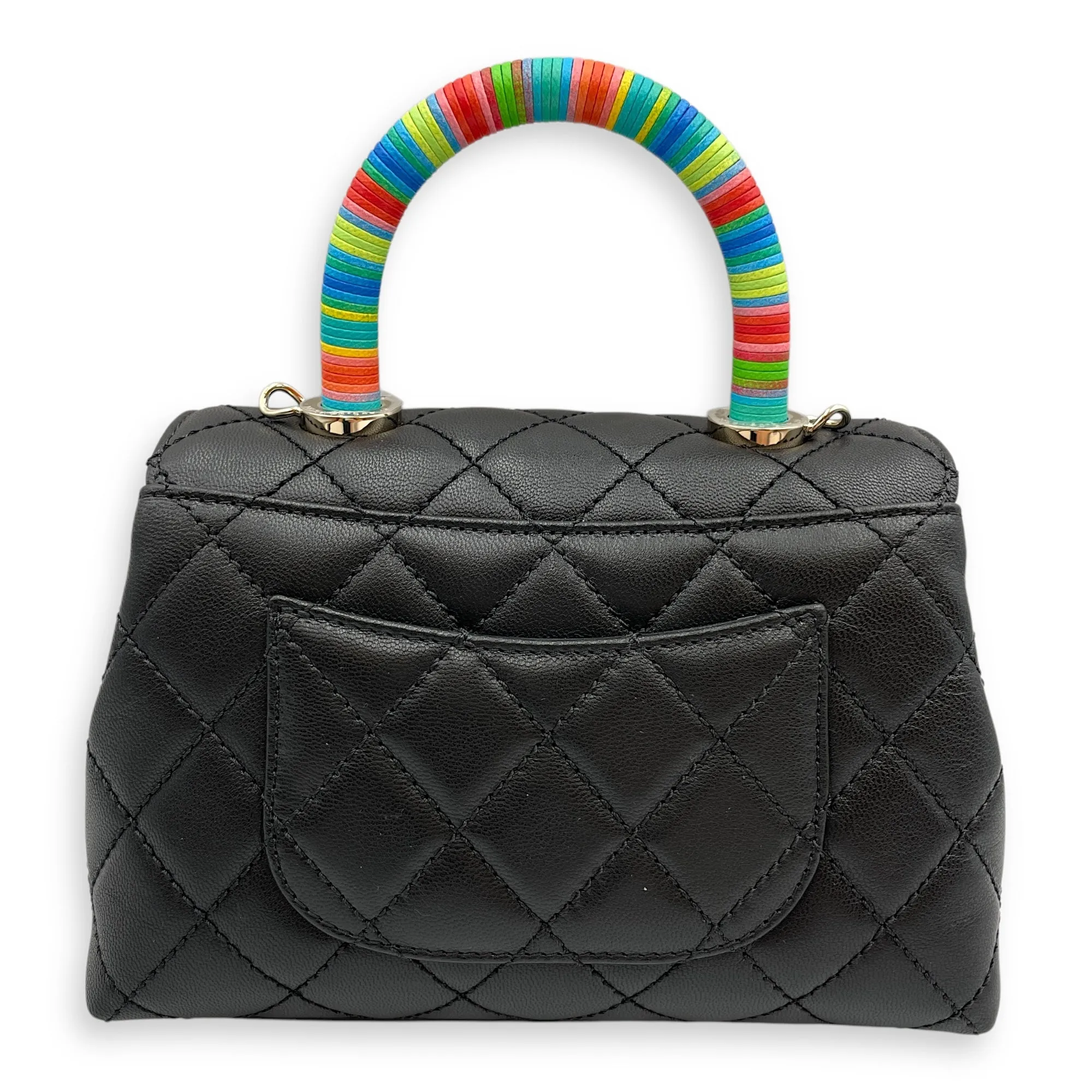 Quilted Coco Handle with Rainbow Handle Mini Black Crossbody Bag in Calfskin, Gold hardware