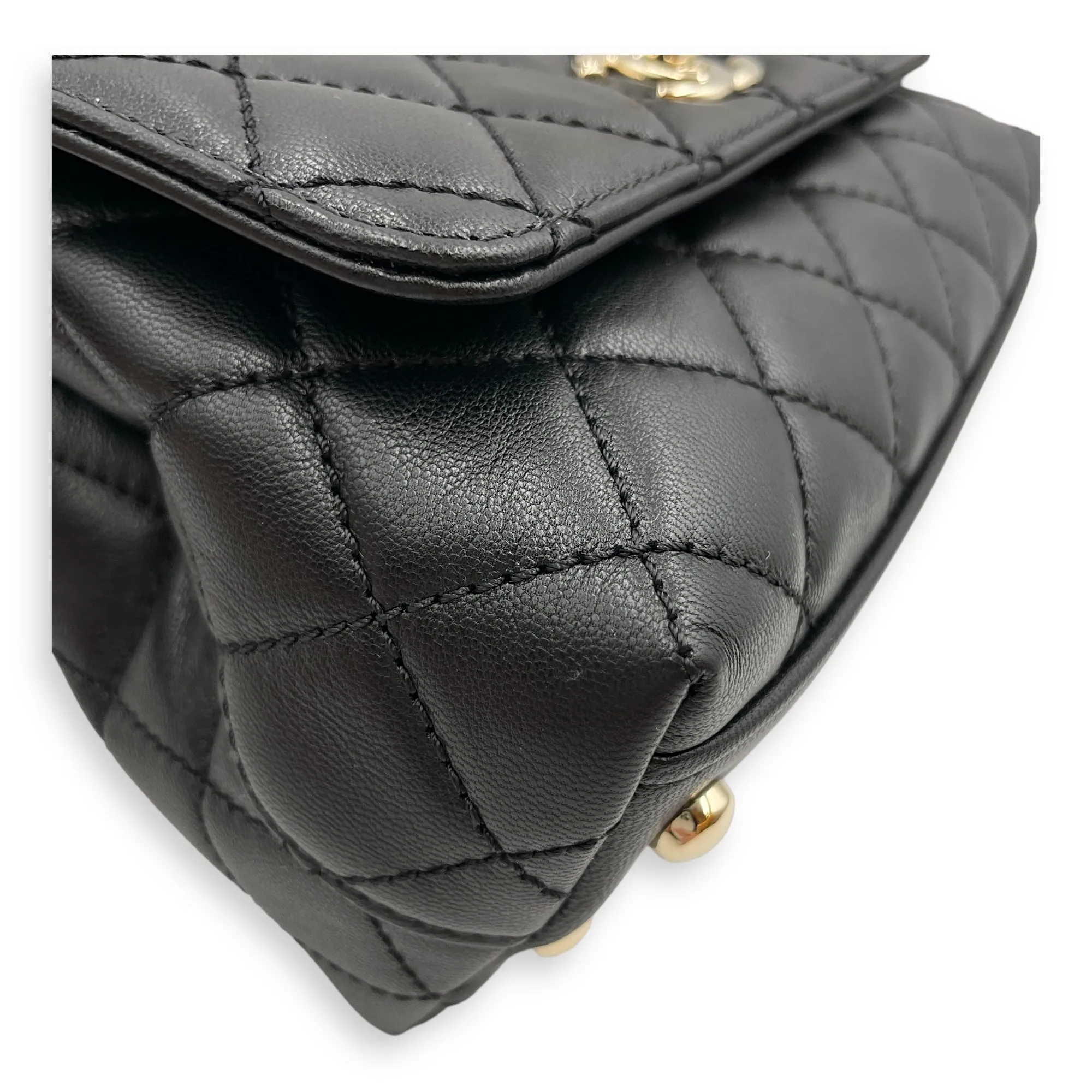 Quilted Coco Handle with Rainbow Handle Mini Black Crossbody Bag in Calfskin, Gold hardware