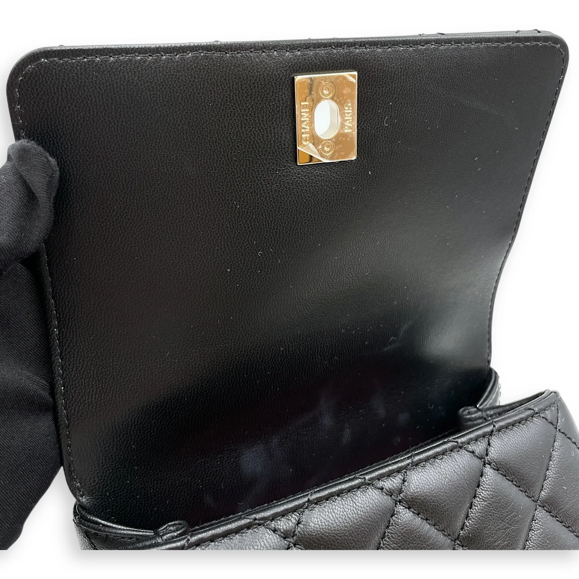 Quilted Coco Handle with Rainbow Handle Mini Black Crossbody Bag in Calfskin, Gold hardware