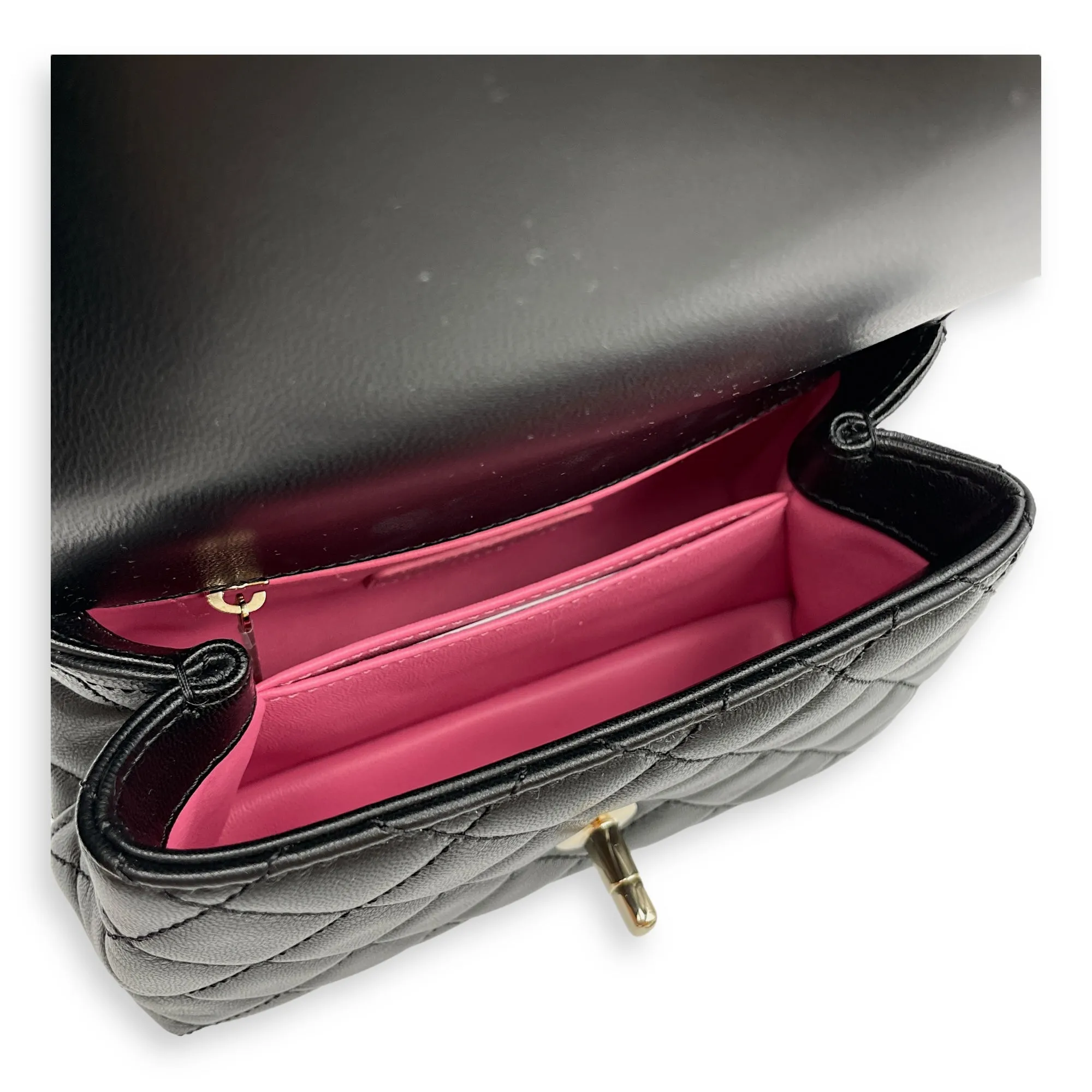 Quilted Coco Handle with Rainbow Handle Mini Black Crossbody Bag in Calfskin, Gold hardware