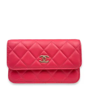 Quilted Vanity With Pearl Strap Mini Pink Crossbody Bag in Lambskin, Pearls, Gold hardware