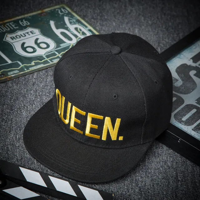 "KING." & "QUEEN." Matching Snap-Back Baseball Caps (UNISEX)