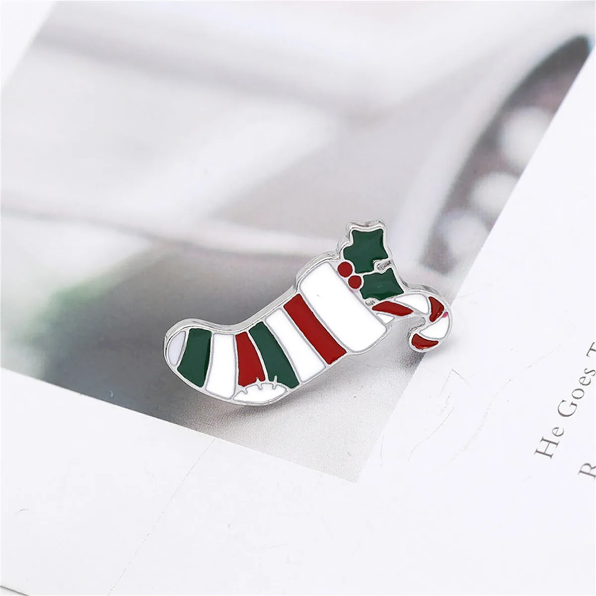 Red & Green Stripe Stocking Brooch