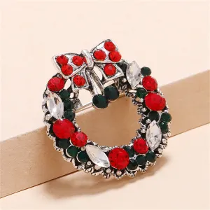 Red & Multicolor Cubic Zirconia & Silver-Plated Wreath Brooch