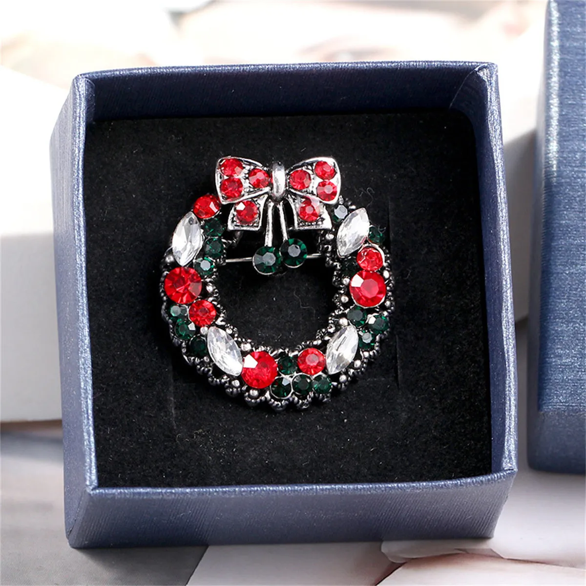 Red & Multicolor Cubic Zirconia & Silver-Plated Wreath Brooch