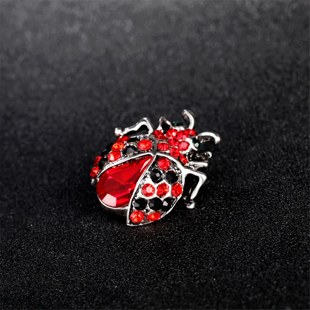 Red Crystal & Cubic Zirconia Ladybug Brooch