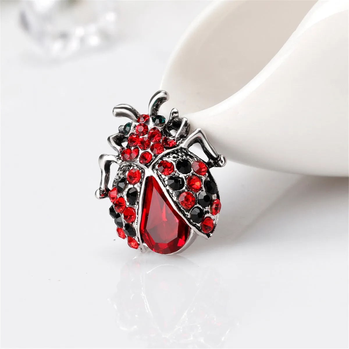 Red Crystal & Cubic Zirconia Ladybug Brooch