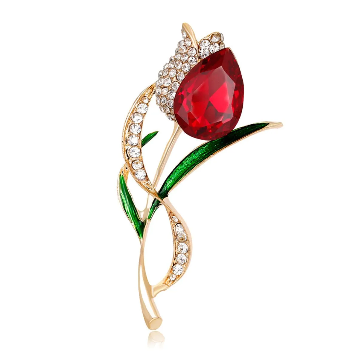 Red Crystal & Cubic Zirconia Tulip Brooch