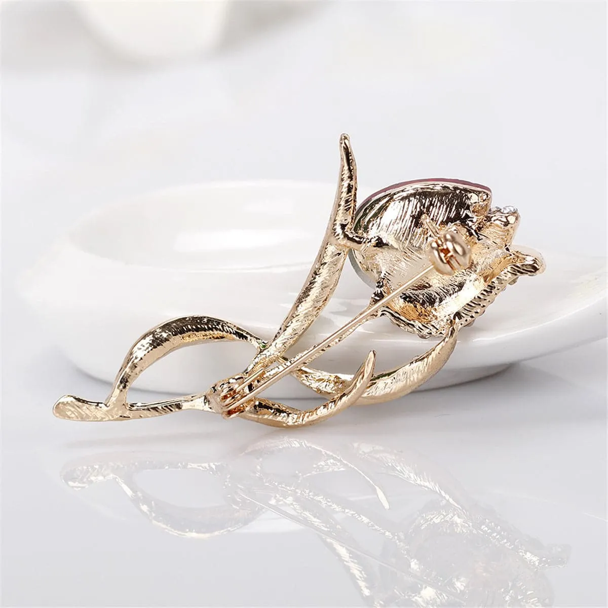 Red Crystal & Cubic Zirconia Tulip Brooch