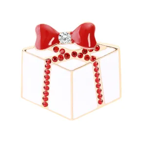 Red Cubic Zirconia & Enamel 18K Gold-Plated Gift Brooch