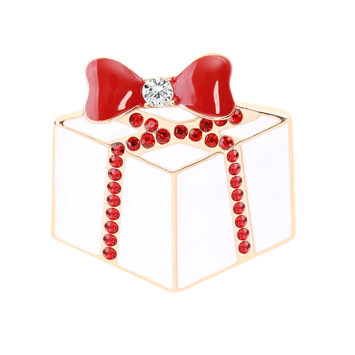 Red Cubic Zirconia & Enamel 18K Gold-Plated Gift Brooch
